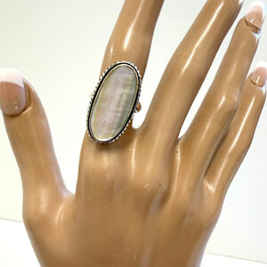 Handmade Ring Mother of Pearl Sterling Silver Plated Adjustable Size 4.5–7